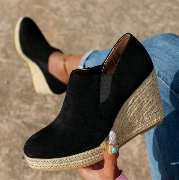 Women's Trendy Versatile Platform Wedge Solid Textured Woven Sole Loafers - Picture 3 of 6